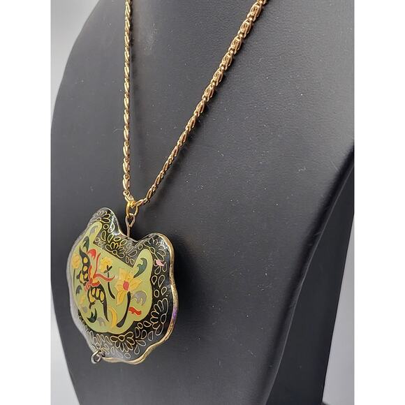 Vintage Cloisonne Butterfly Pendant Necklace Gold Tone Enamel - Picture 4 of 6